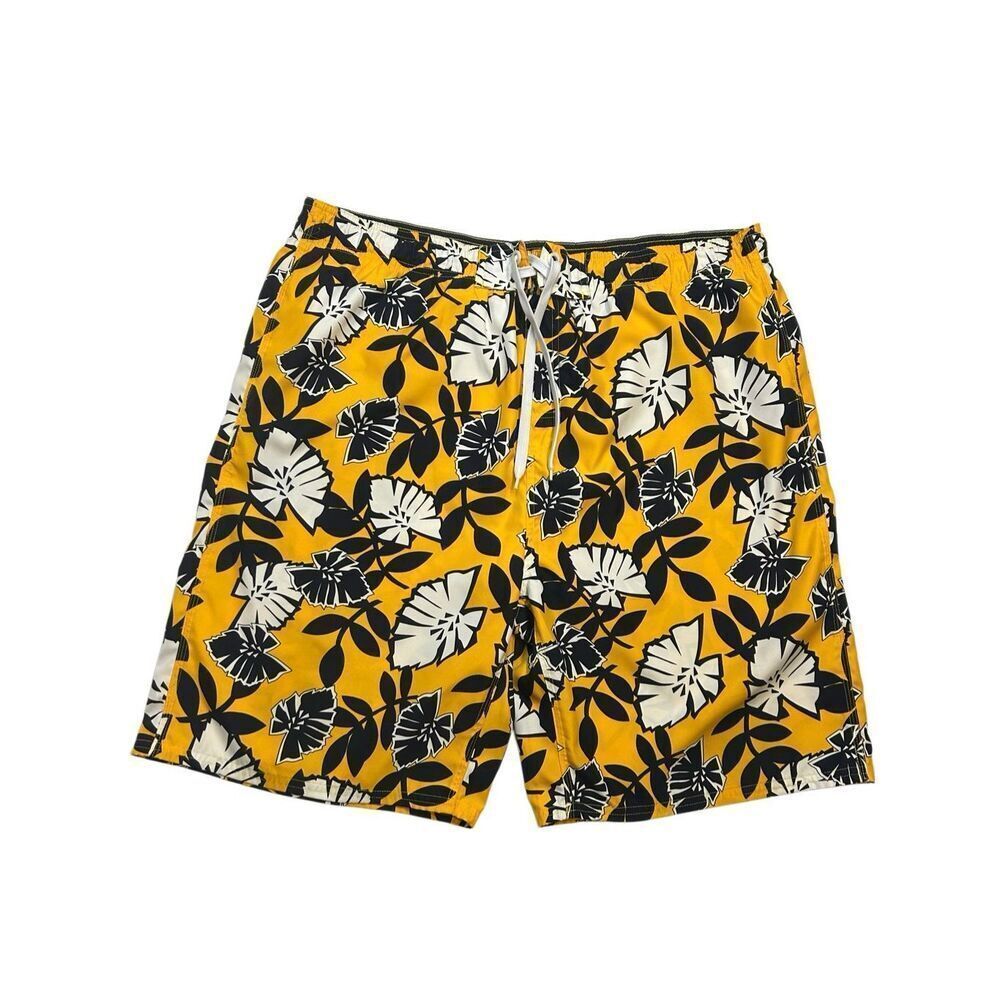 Energy Zone Men's Swim Trunks Size L (36-38) Board Shorts Floral Yellow Black